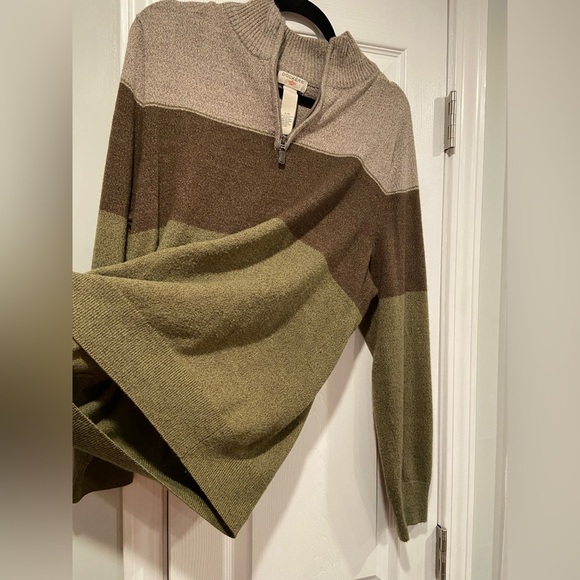 Dockers Mens Size L Brown Green Stripe Long Sleeve Mock Neck Quarter Zip Sweater - Picture 7 of 10